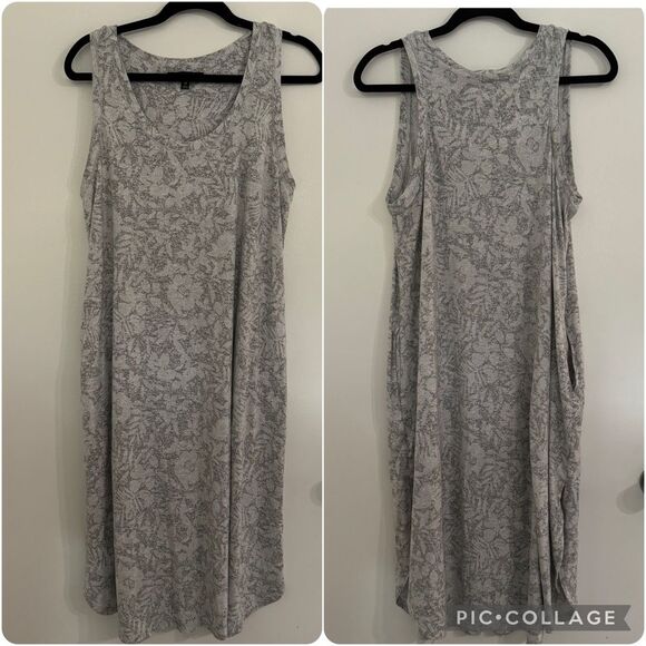 Ellen Tracy Floral Leaf Gray Midi Lounge Tank Dress, Size M - Picture 1 of 8